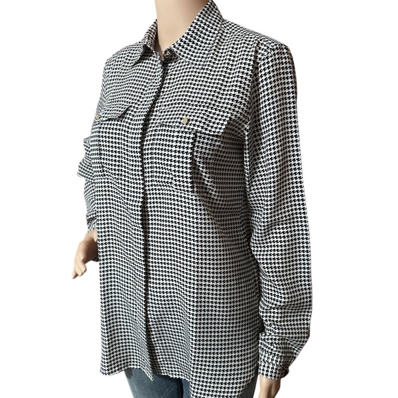 Lauren Ralph Lauren Women's Plus Houndstooth Crepe Shirt Small - Picture 2 of 5